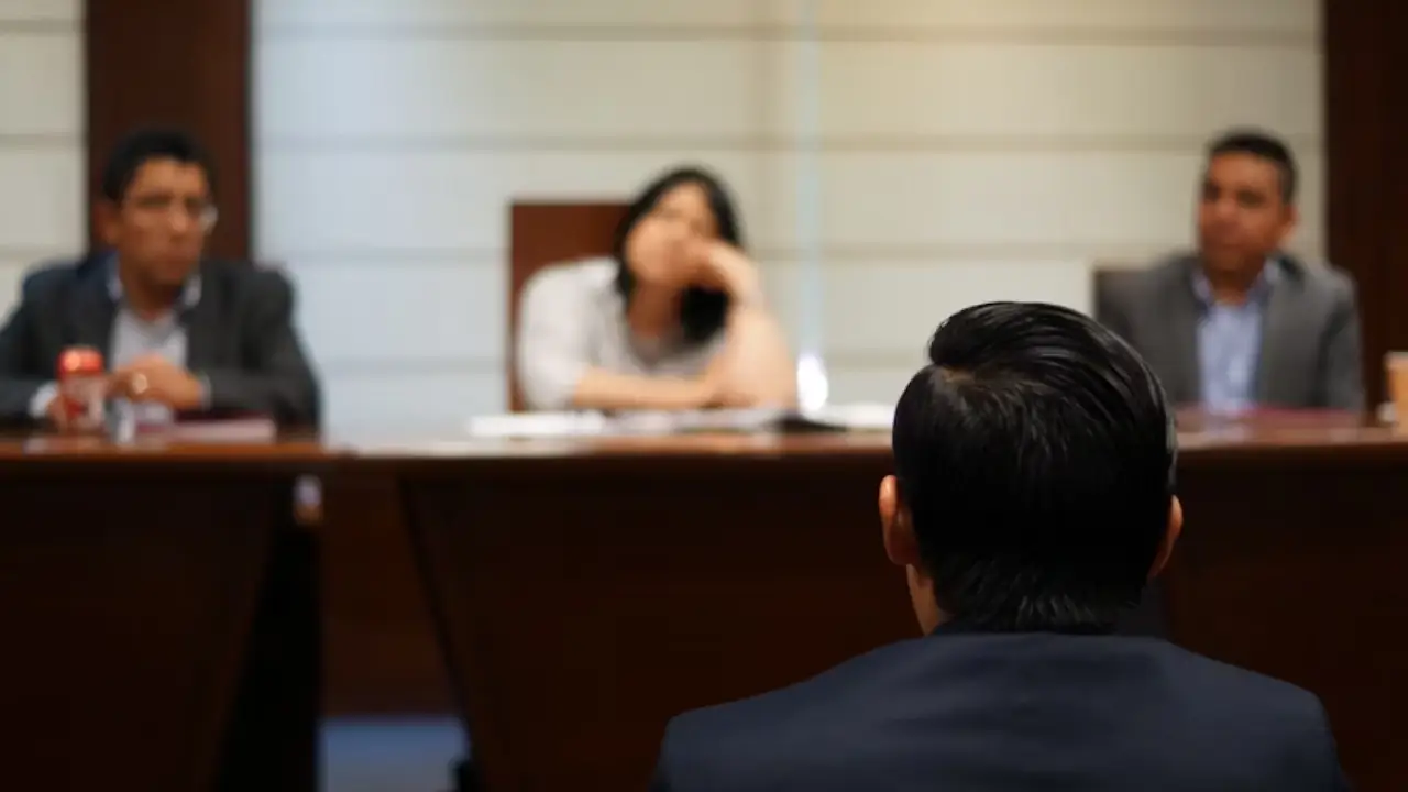 Criminal defense lawyer reviewing case documents with client during legal consultation
